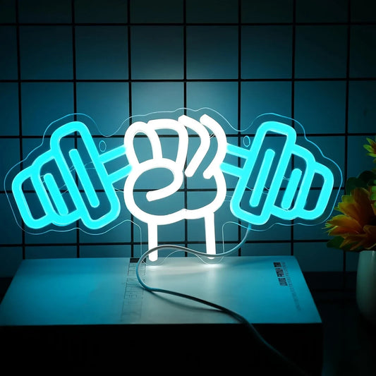Gym Dumbbell Neon Sign - LED Weightlifting Light – Fitness Barbell USB Powered