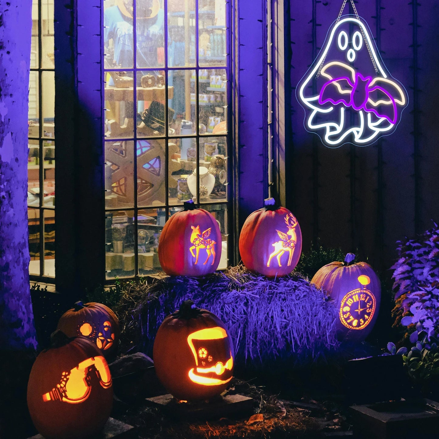 Halloween Ghost Neon Sign - LED Spooky Bat Light - Pub Home Happy Play Area Maze