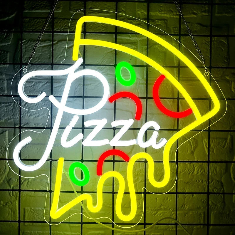 Melting Pizza Slice Neon Sign - LED Light Fast Food Pizza Shop Takeaway Italian