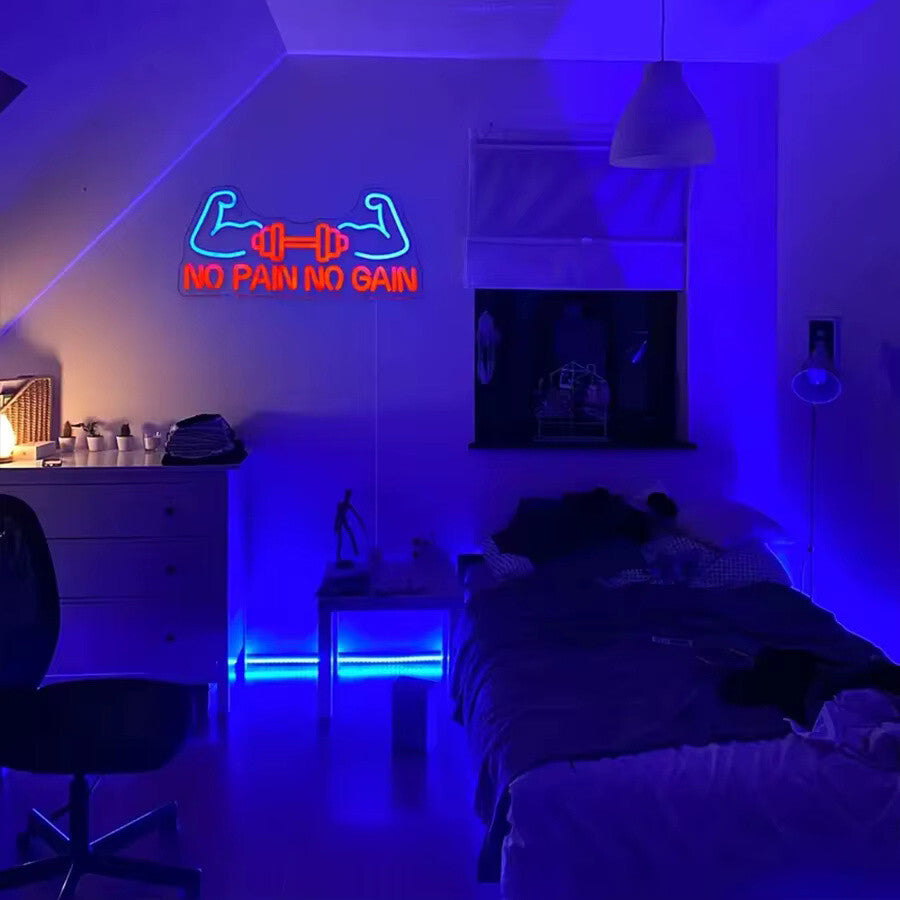No Pain No Gain Neon Sign - LED Gym Light – Weightlifting Dumbbell USB Powered