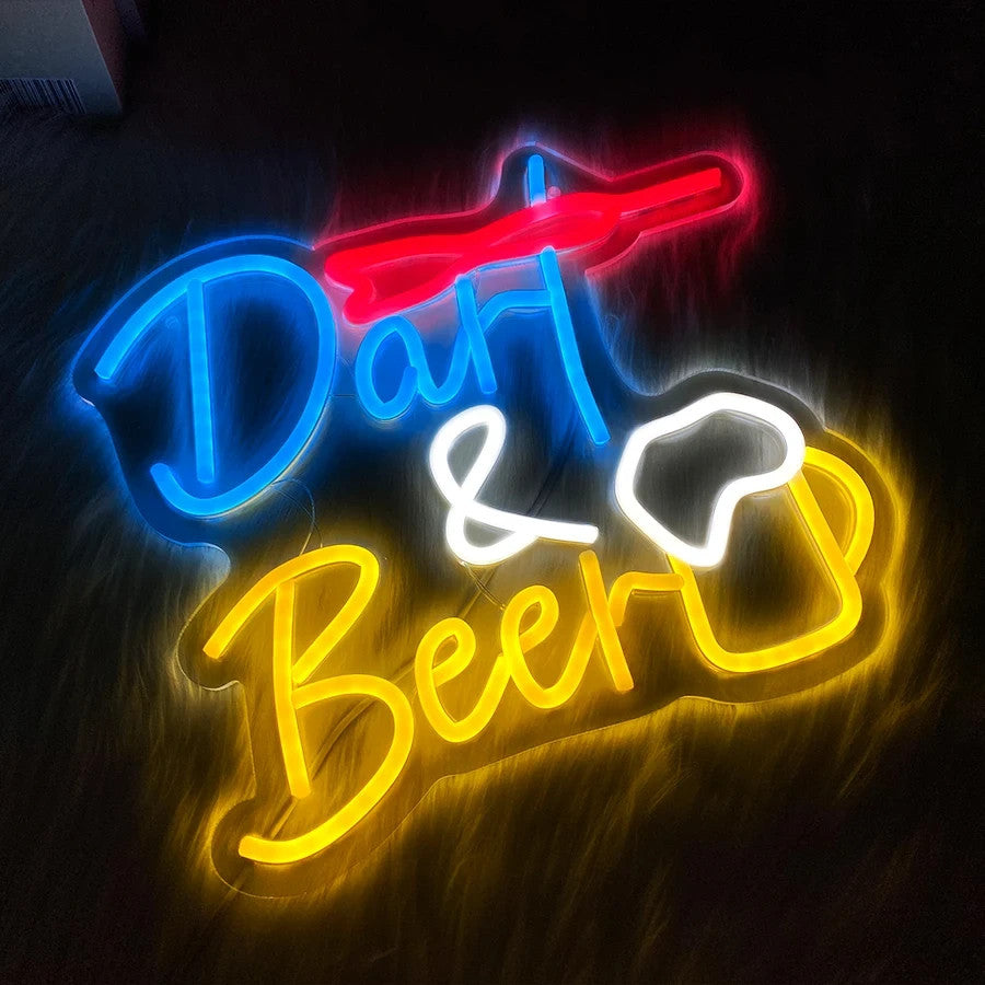 Darts & Beer ! Bar Neon Light - Pub Sign - Home Club etc LED Pint Dart Man Cave