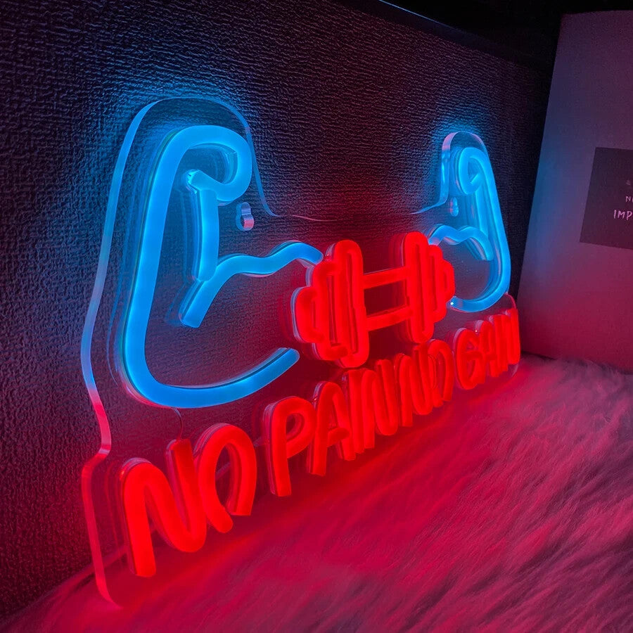 No Pain No Gain Neon Sign - LED Gym Light – Weightlifting Dumbbell USB Powered