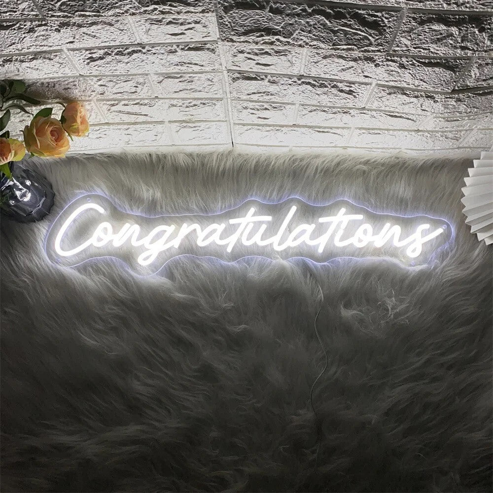 Congratulations Neon Sign - White LED Light - Wall Wedding Bride Hen Party USB