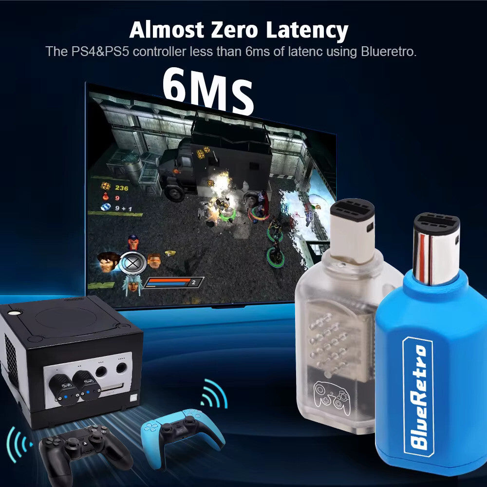 Wireless Bluetooth Receiver - Nintendo Gamecube  -(Transparent Black) Blue Retro