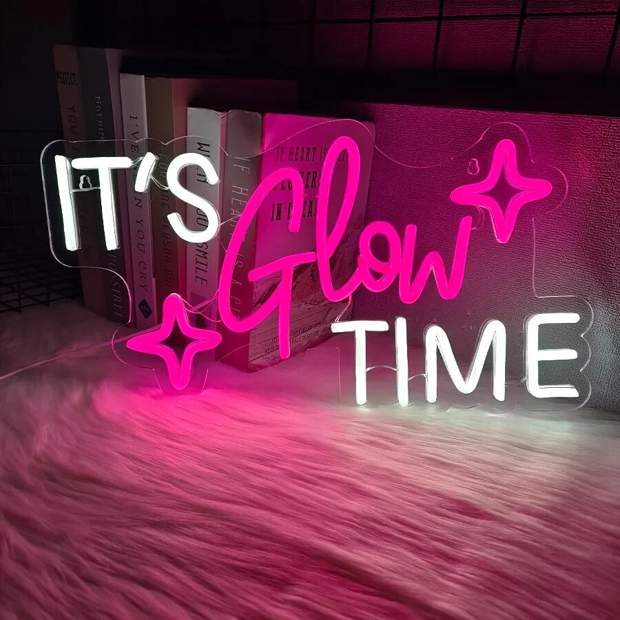 It's Glow Time - Neon Sign -Hair Dresser Beauty Salon Nails Lips Light LED