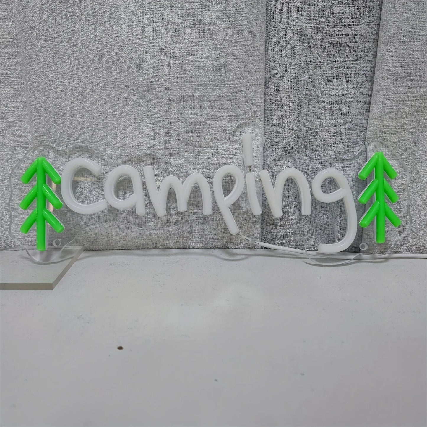 Camping Neon Sign - Green LED Light Campervan Campsite Park Caravan Glamping RV