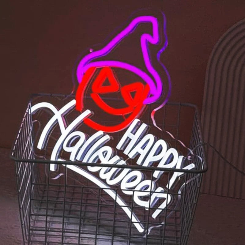 Happy Halloween Neon Sign - LED Spooky Pumpkin Light - Pub Home Play Area maze