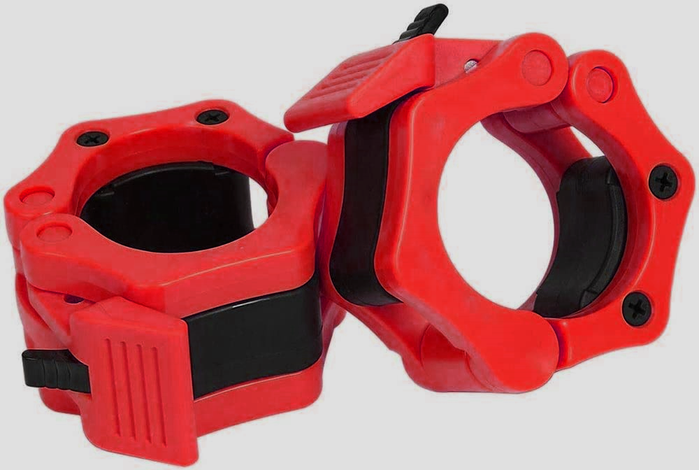 Olympic Bar Collar Clamps RED - 2 inch 50mm Barbell Gym Quick Clips Pair