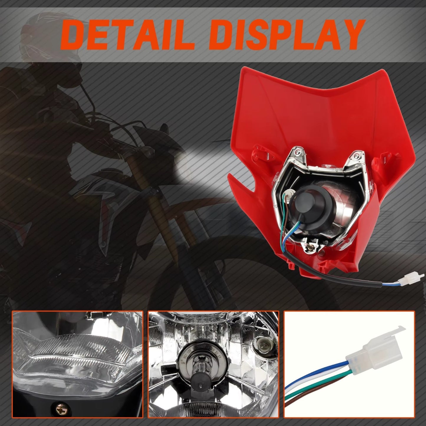 Universal Supermoto Enduro Headlight - For Honda Suzuki Yamaha Motorcycle Red