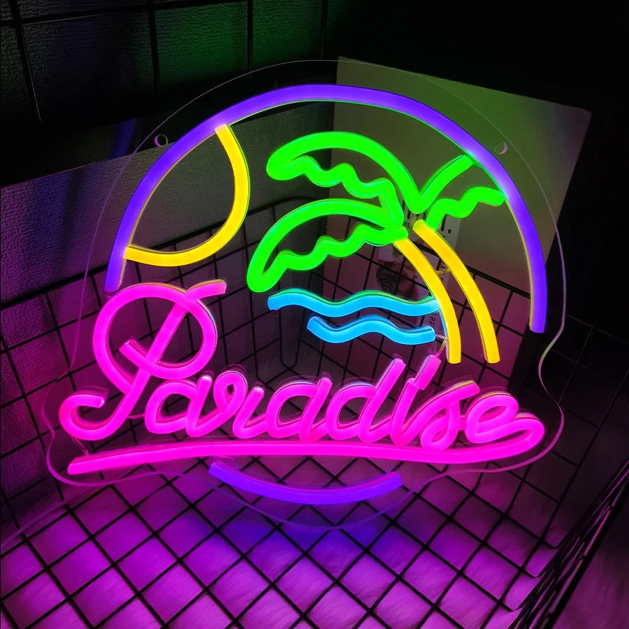 Paradise Neon Cocktail Light - Tropical Beach Bar Sign - Pub Home Club etc LED