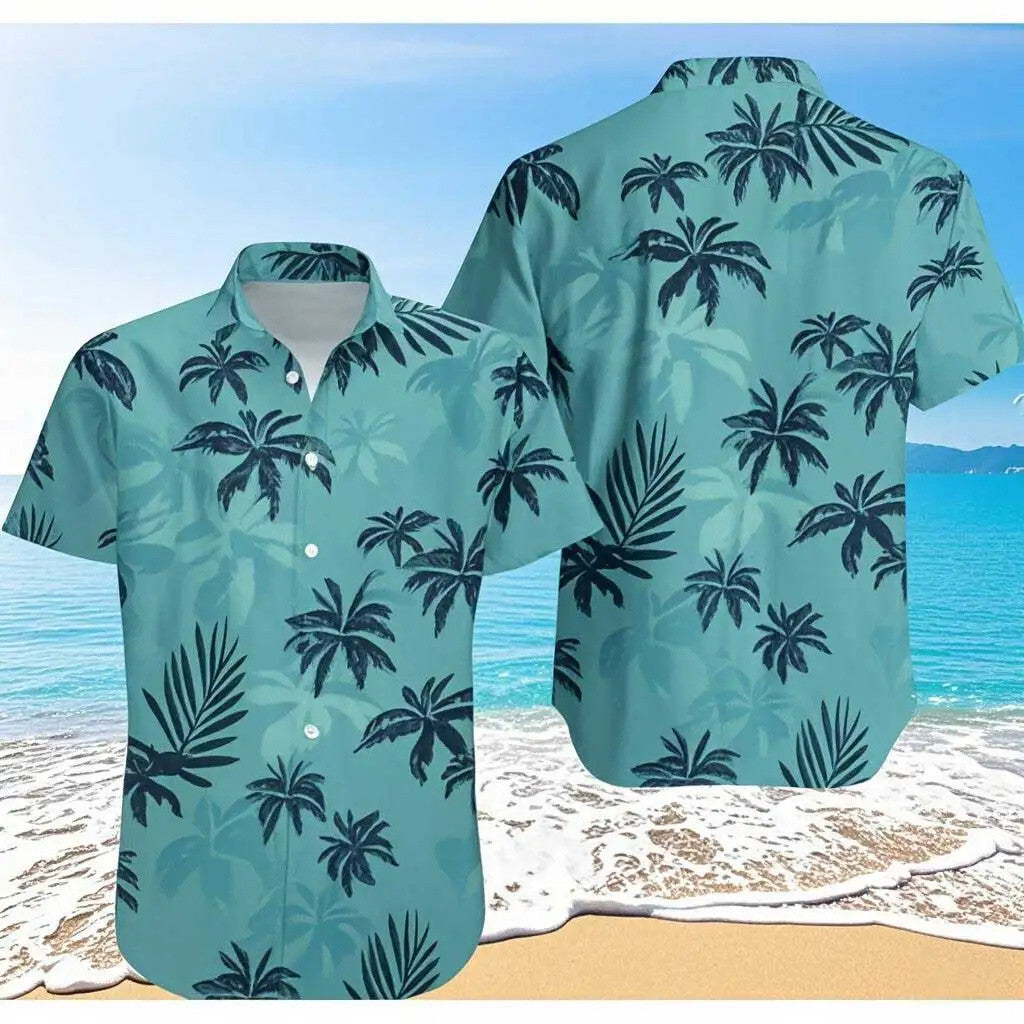 Retro inspired 80s themed Hawaiian shirt Blue - tropical Hawaii Mens Fancy Dress