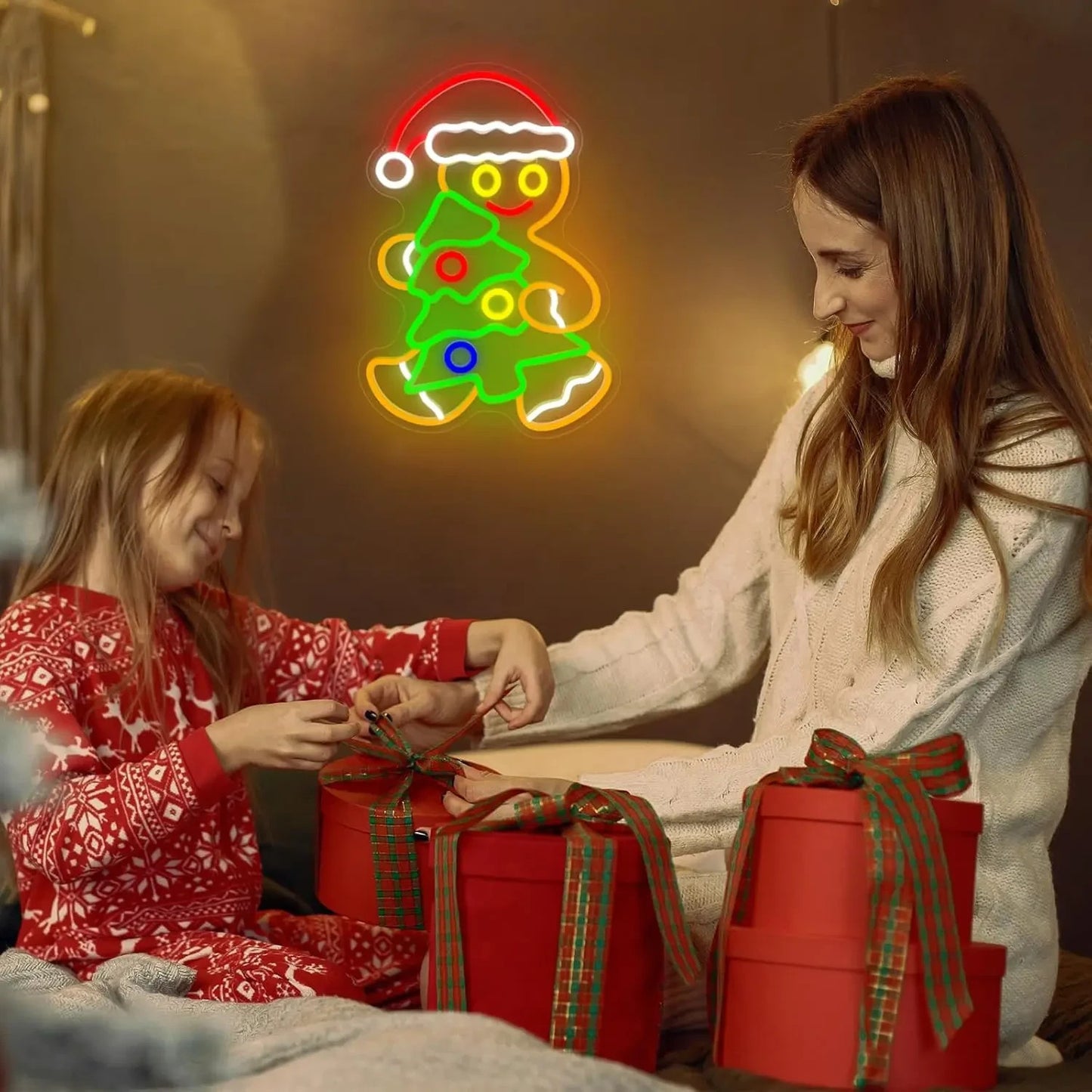 Merry Christmas Neon Sign - LED Gingerbread man Light - Home Happy Xmas Store