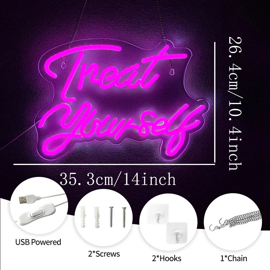 Treat Yourself Neon Sign -Hair Dresser Beauty Salon Nails Lips Light LED