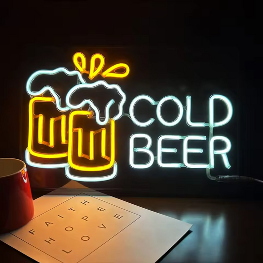Cold Beer ! Bar Neon Light - Pub Sign - Home Club etc LED Lager Pint Man Cave