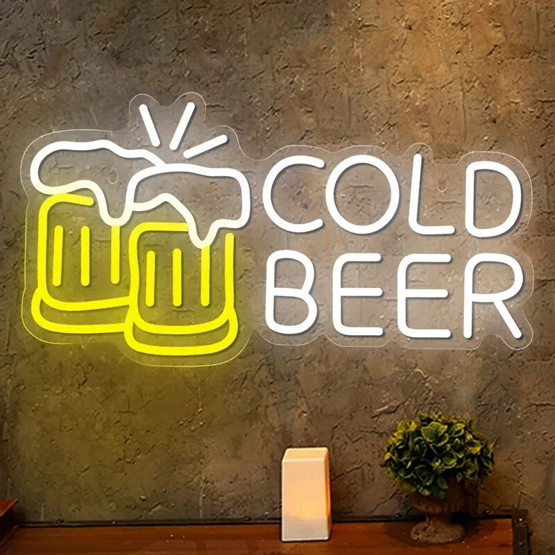 Cold Beer ! Bar Neon Light - Pub Sign - Home Club etc LED Lager Pint Man Cave