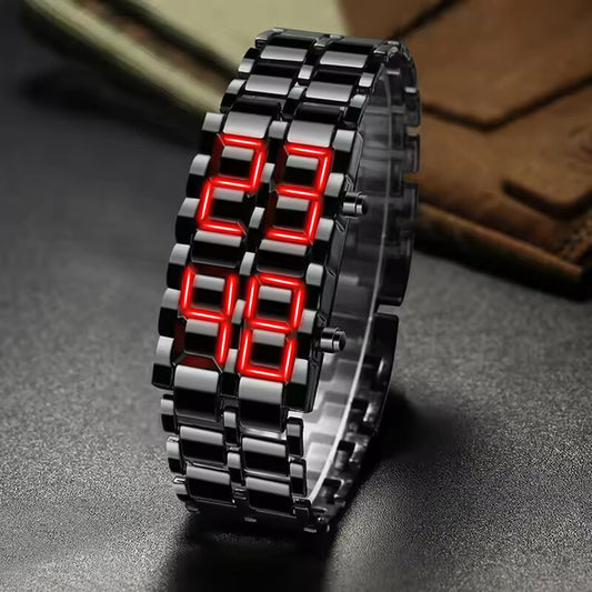 Mens Digital Lava Wrist Watch - Red LED Display- Fathers Day Gift Novelty Unique