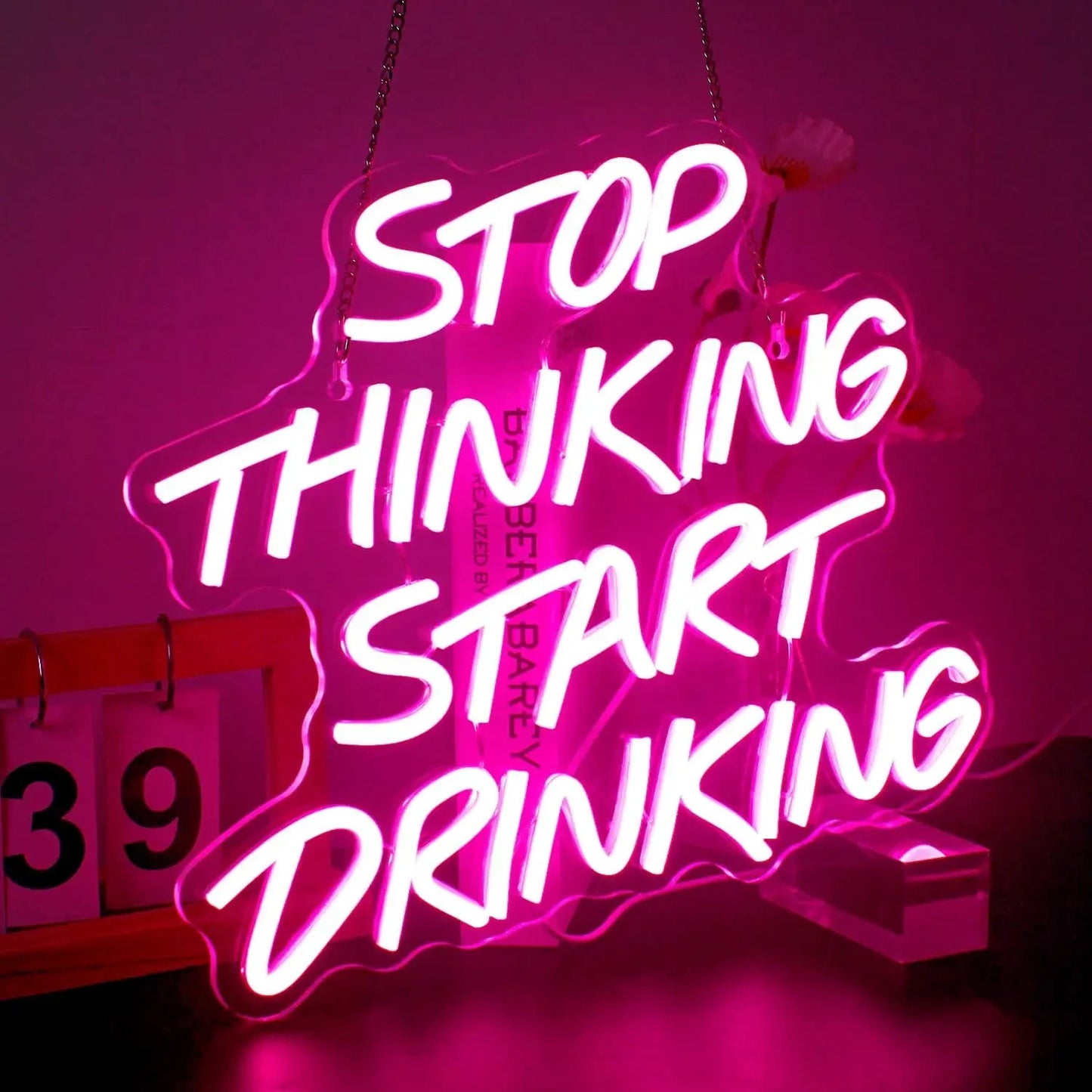 Stop Thinking Start Drinking Neon Light - Cocktail Bar Sign - Pub Home Club LED