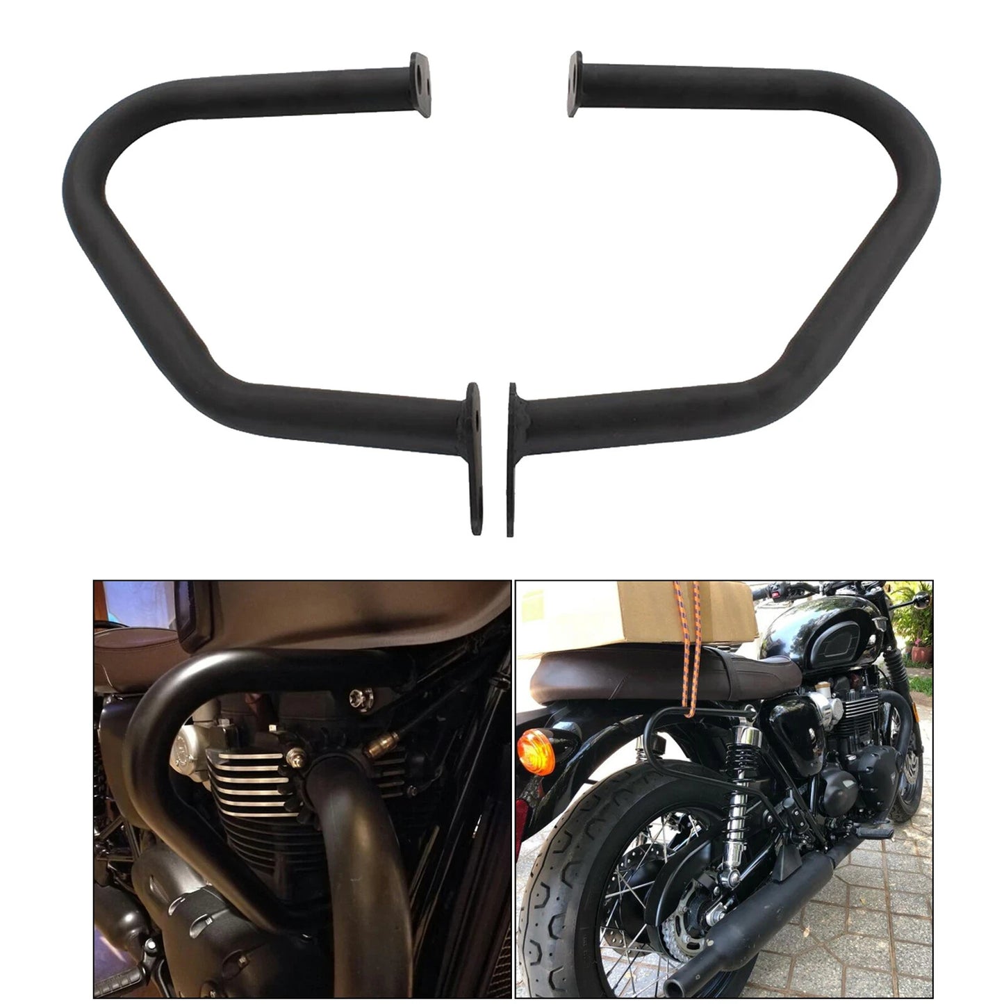 Black Engine Guard Crash Bar - For Triumph Bonneville T100 T120 Bobber 16-24