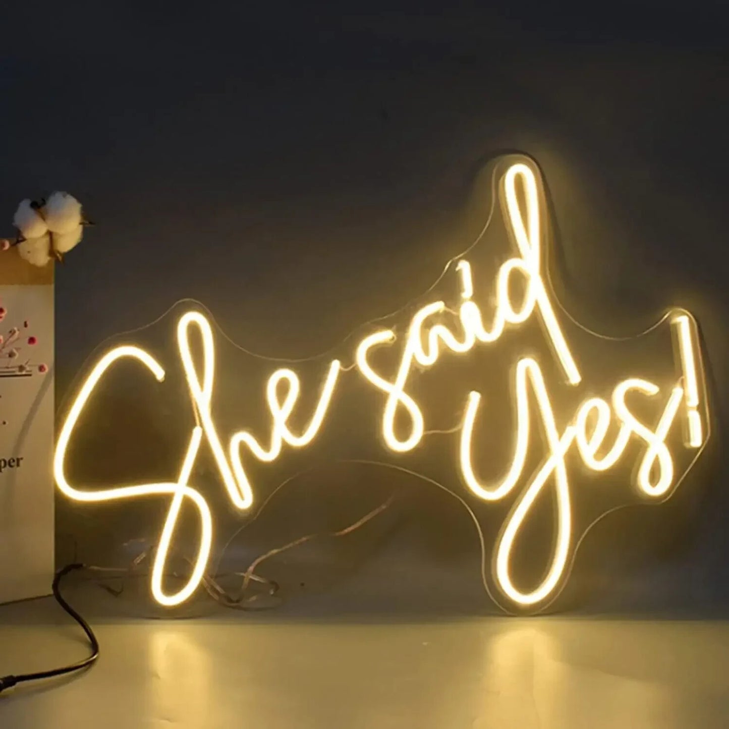 She Said Yes Neon Sign - White LED Neon Light - Wall Decor Wedding Hen Party USB