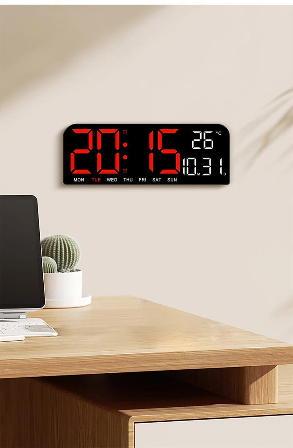 Digital Gym Wall Clock - 24CM Alarm Temperature / Time & Date gage Fitness Yoga