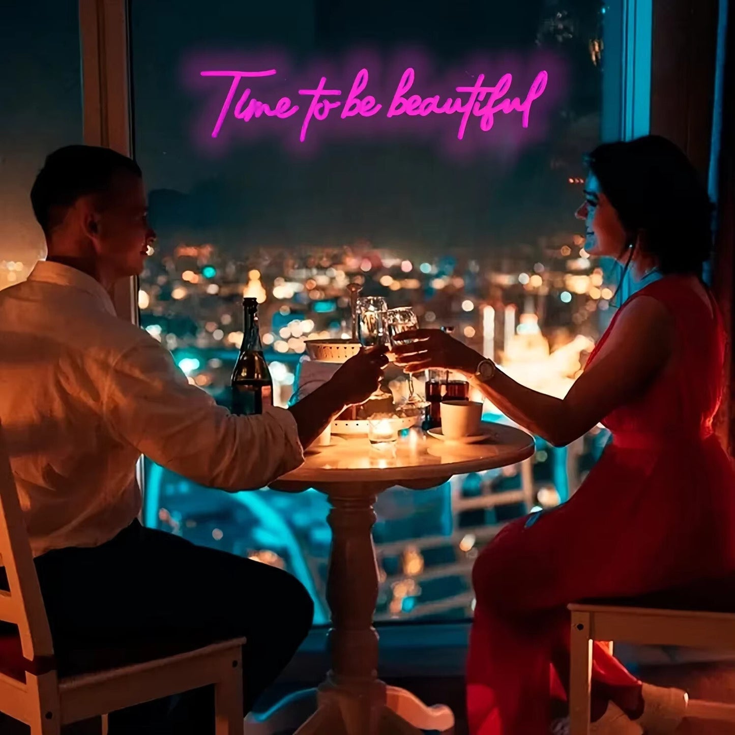 Time To Be Beautiful Neon Sign -Hair Dresser Beauty Salon Nails Lips Light LED