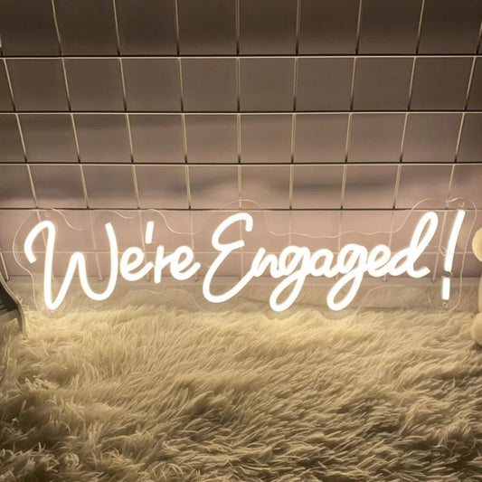 We're Engaged ! Neon Sign - White LED Light-  Engagement Wedding Hen Party USB