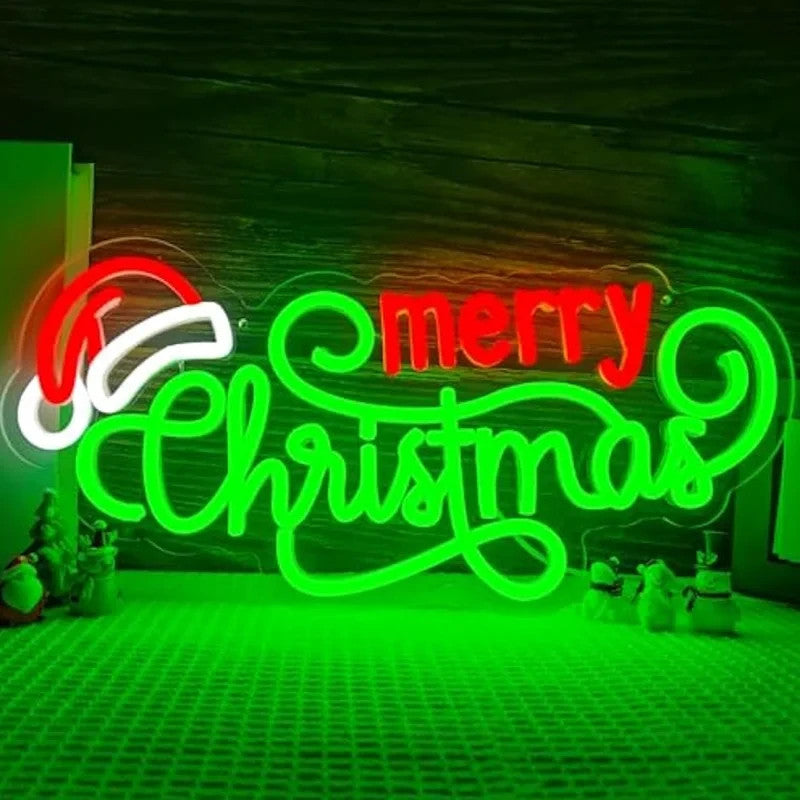 Merry Christmas Neon Sign - LED XMAS Santa Hat Light - Home Happy Store Shops