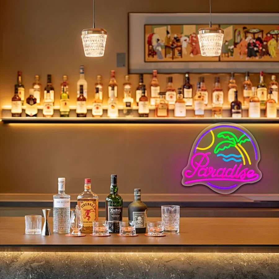 Paradise Neon Cocktail Light - Tropical Beach Bar Sign - Pub Home Club etc LED