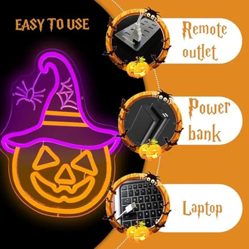 Happy Halloween Neon Sign - LED Spooky Pumpkin Light - Pub Home Play Area maze