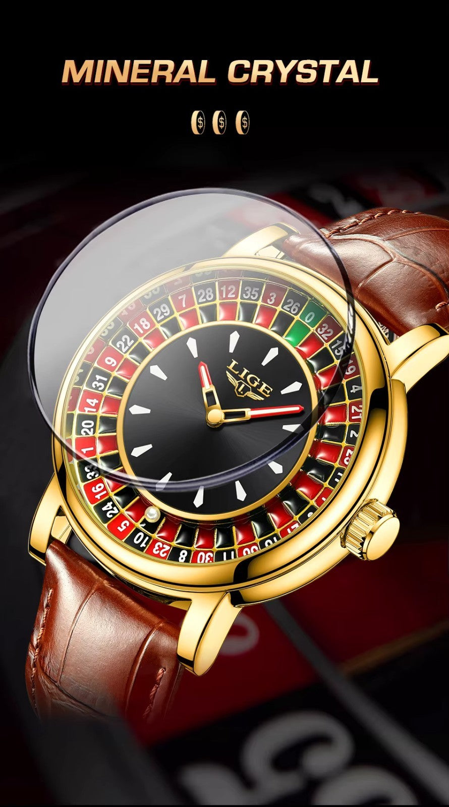 Men's Roulette Table Watch - Analogue Fathers Day Christmas Casino Gift Novelty