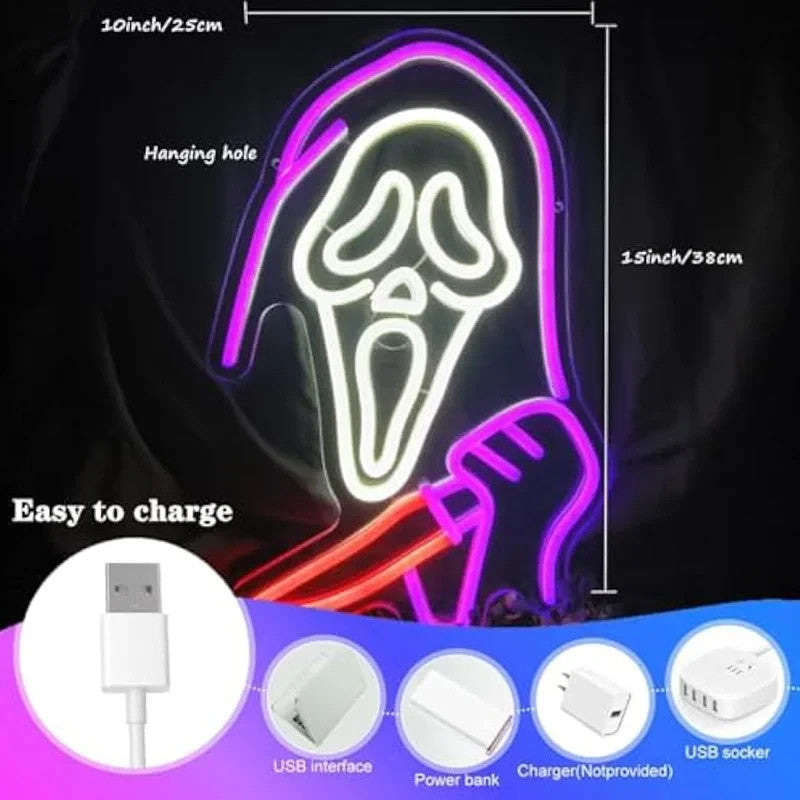 Halloween Neon Sign - LED Spooky Ghost Knife Light - Pub Home Play Area Maze Bar