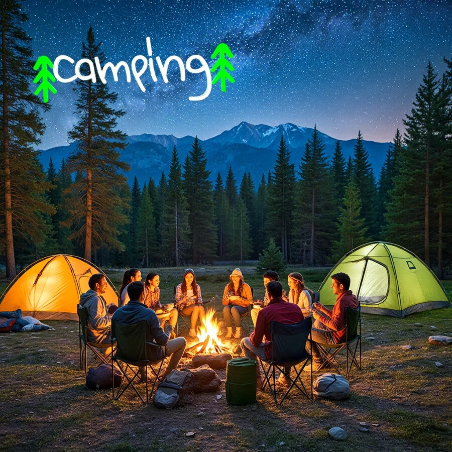 Camping Neon Sign - Green LED Light Campervan Campsite Park Caravan Glamping RV