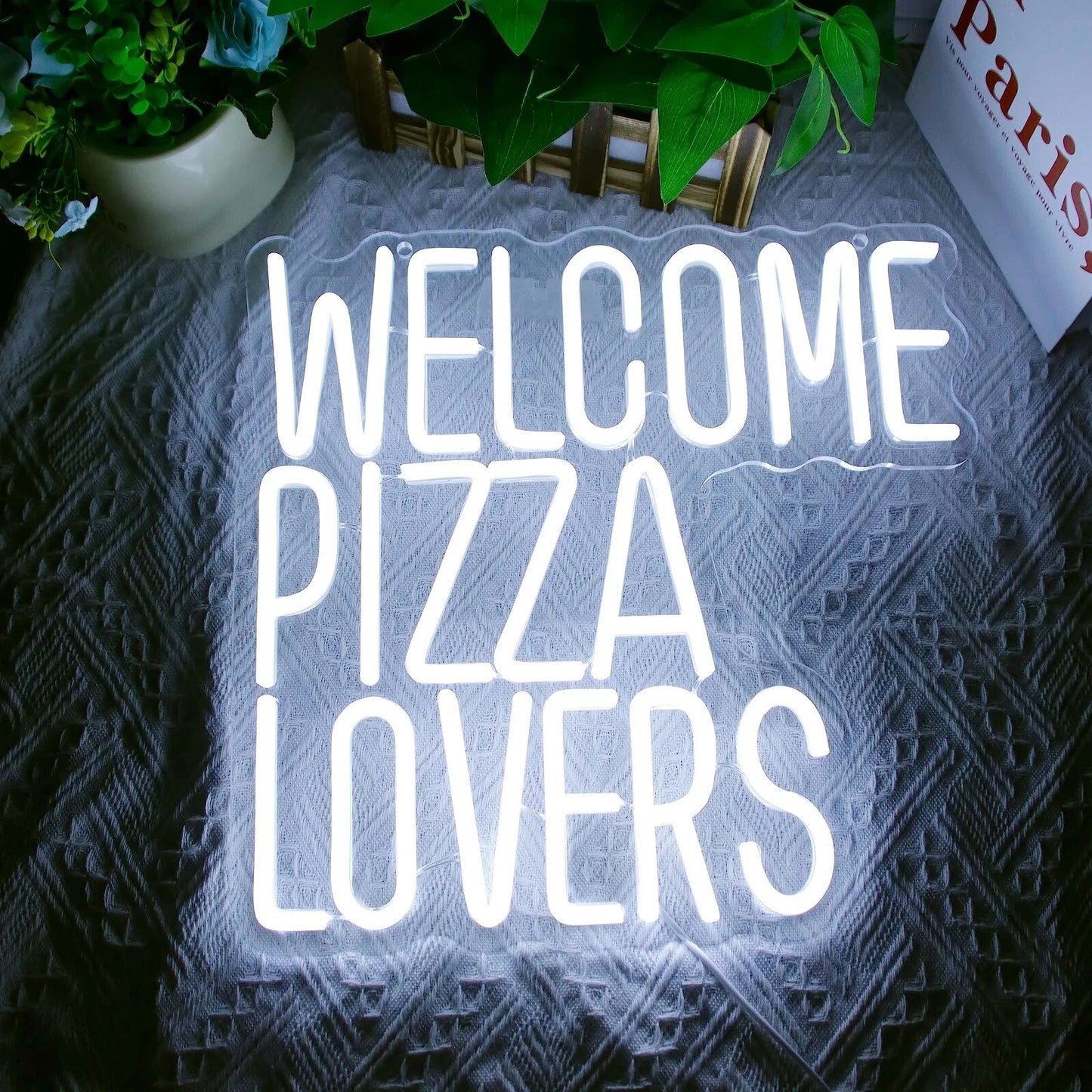 Welcome Pizza Lovers Neon Sign - LED Light Fast Food Pizza Shop Takeaway Italian
