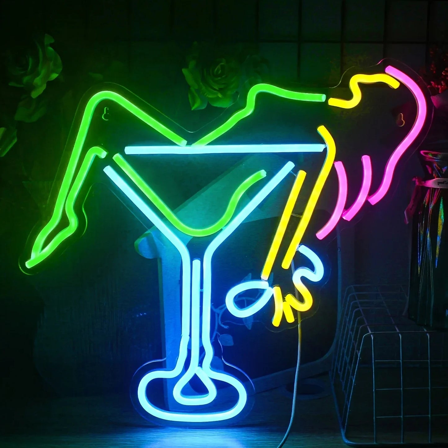Burlesque Girl / Martini Glass Neon Sign - LED Light - Strip Club Sexy Stripper