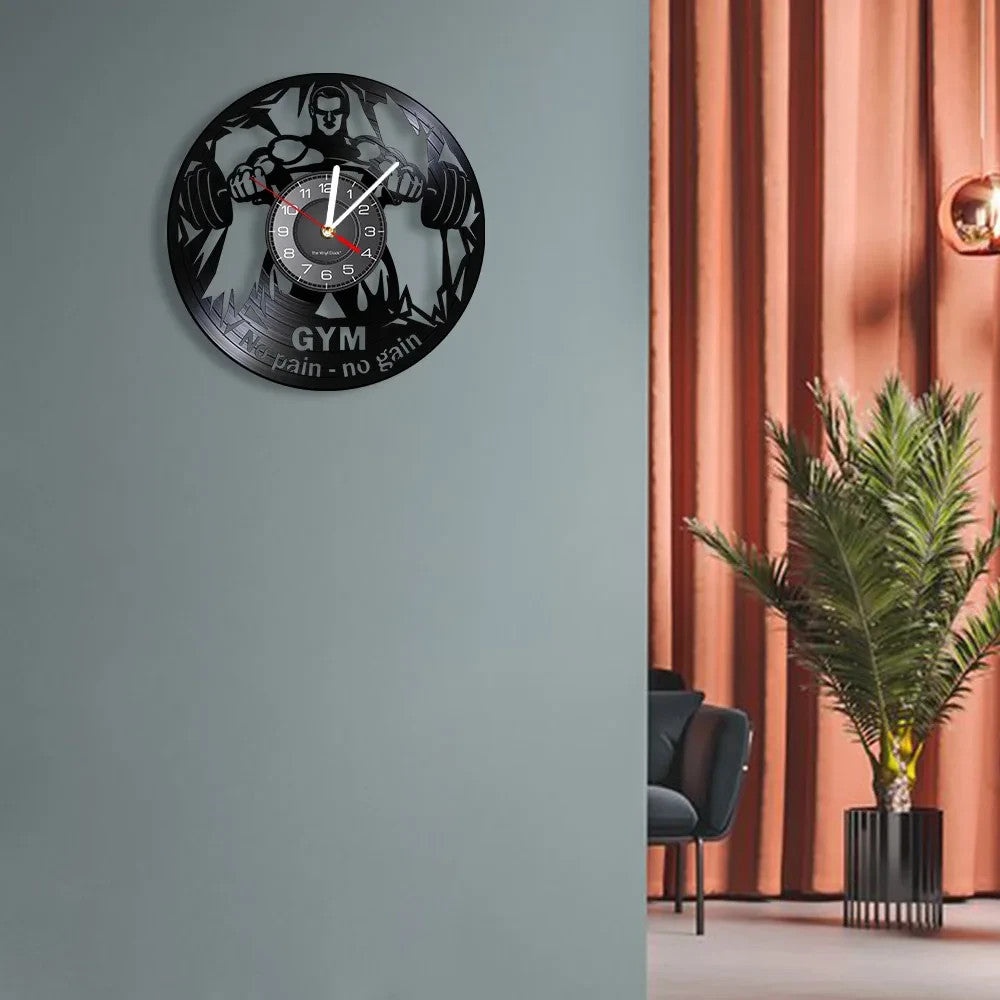NO PAIN - NO GAIN 3D Vinyl Record Wall Clock for Home Gym Fitness Centre etc