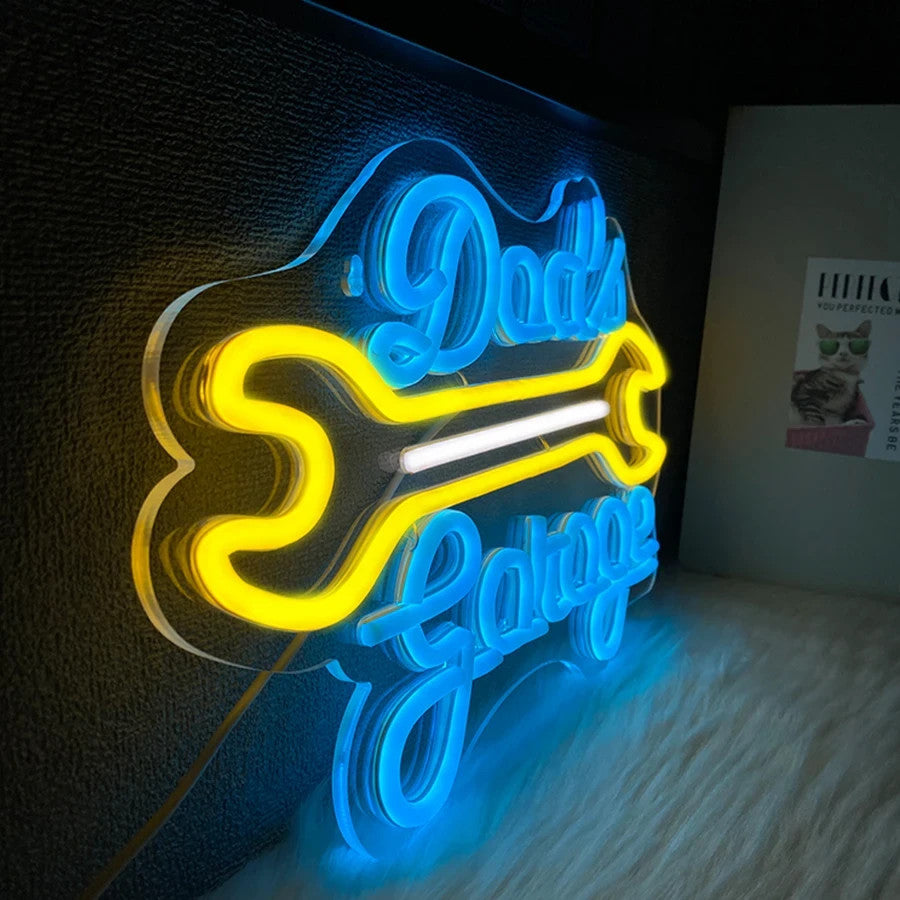 Dad's Garage Workshop Neon Sign - Home LED Light - Man Cave Bar etc Fathers Gift