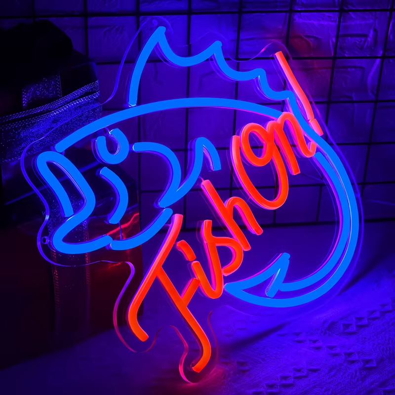Fish On! Neon Light - LED Chip Shop / Bar Sign - Fishing Home Club Man Cave