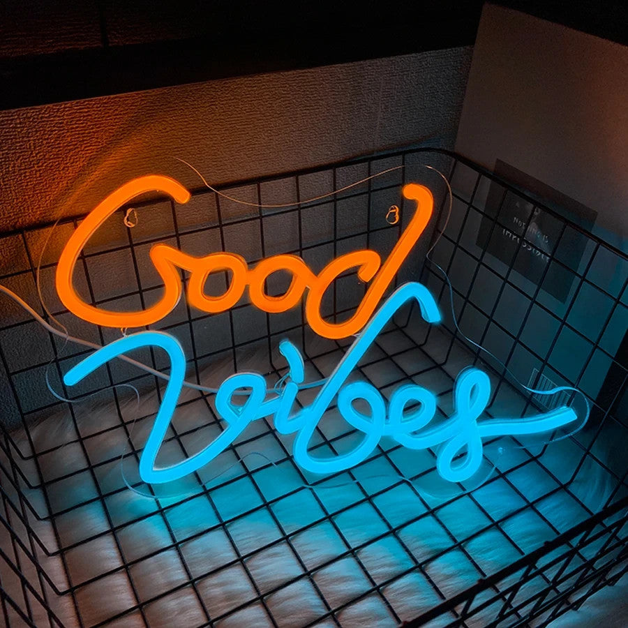 Good Vibes Neon Sign - Home LED Light - Office Bedroom Spa Bar etc USB Powered