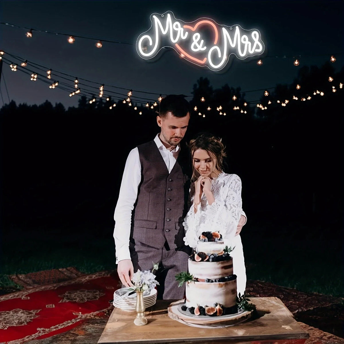 Mrs & Mrs Neon Sign - White LED Light - Wall Decor Wedding Bride Hen Party USB