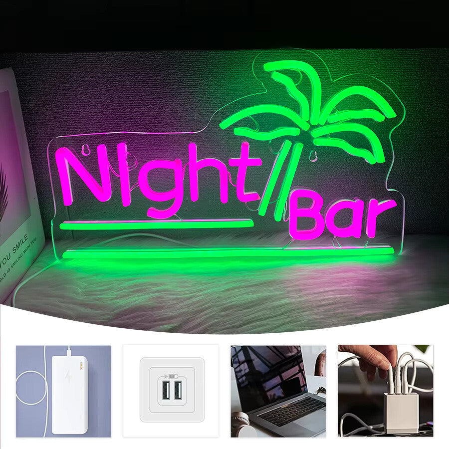 Night Bar Neon Light - LED Palm Sign - Pub Home Cocktail Club etc LED Alcohol