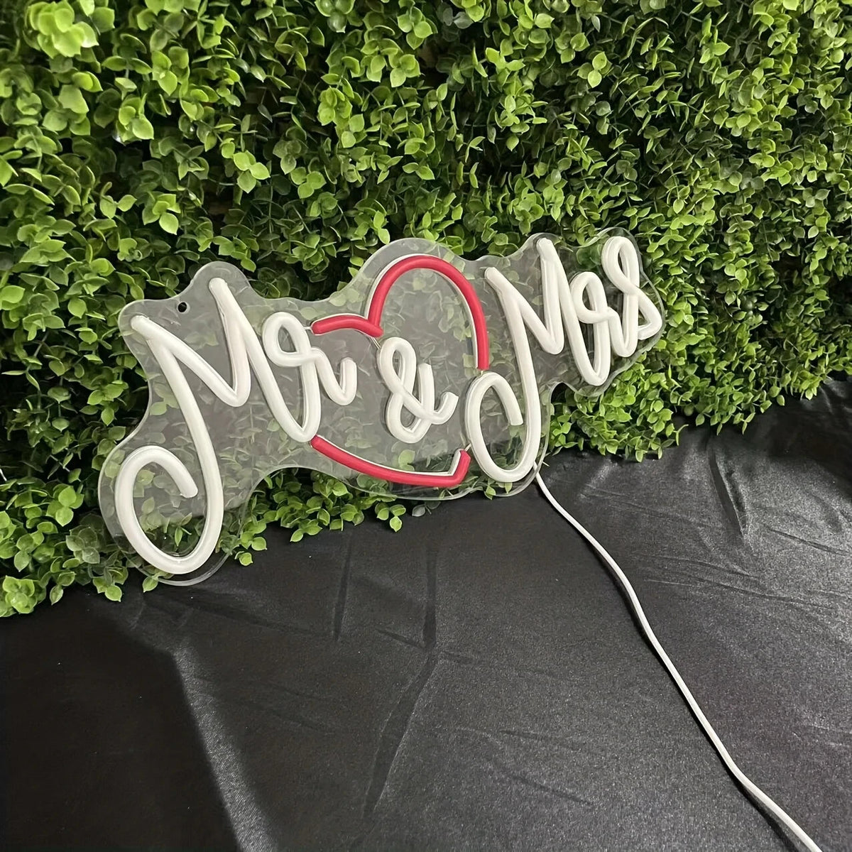 Mrs & Mrs Neon Sign - White LED Light - Wall Decor Wedding Bride Hen Party USB