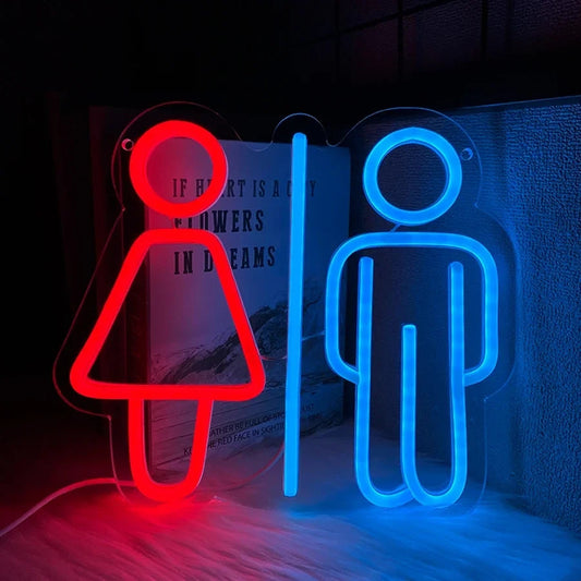 Toilets LED Neon Light Sign | Male Female WC Loo Restroom Hanging Wall Bathroom