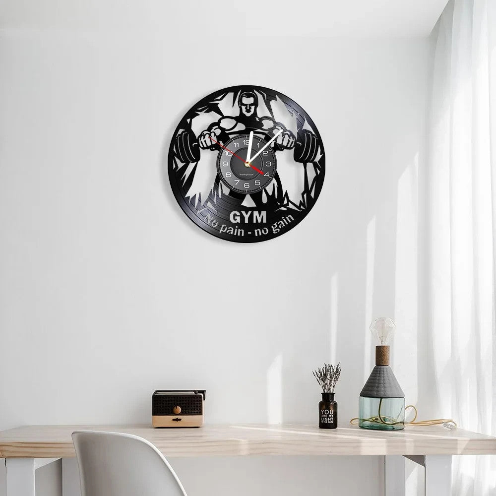 NO PAIN - NO GAIN 3D Vinyl Record Wall Clock for Home Gym Fitness Centre etc