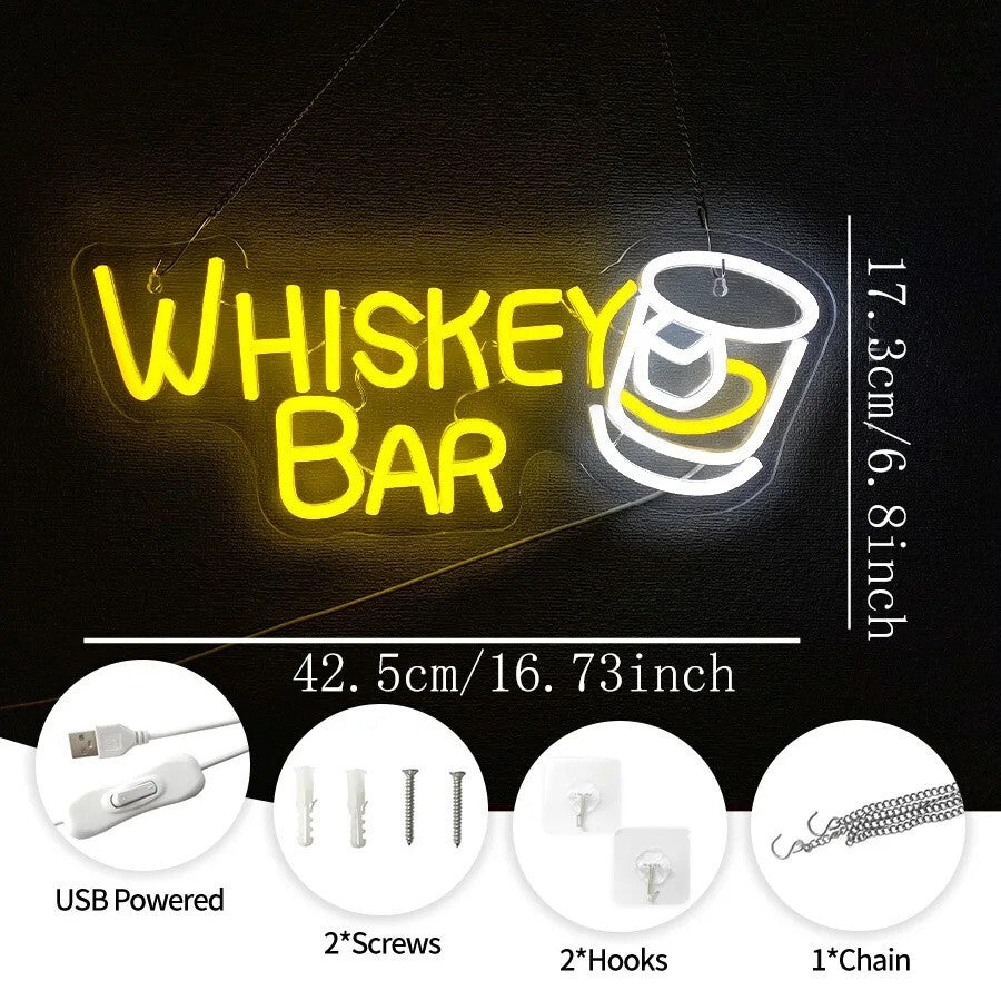 Whiskey Bar Neon Light - Alcohol Club Sign - Pub Home etc LED