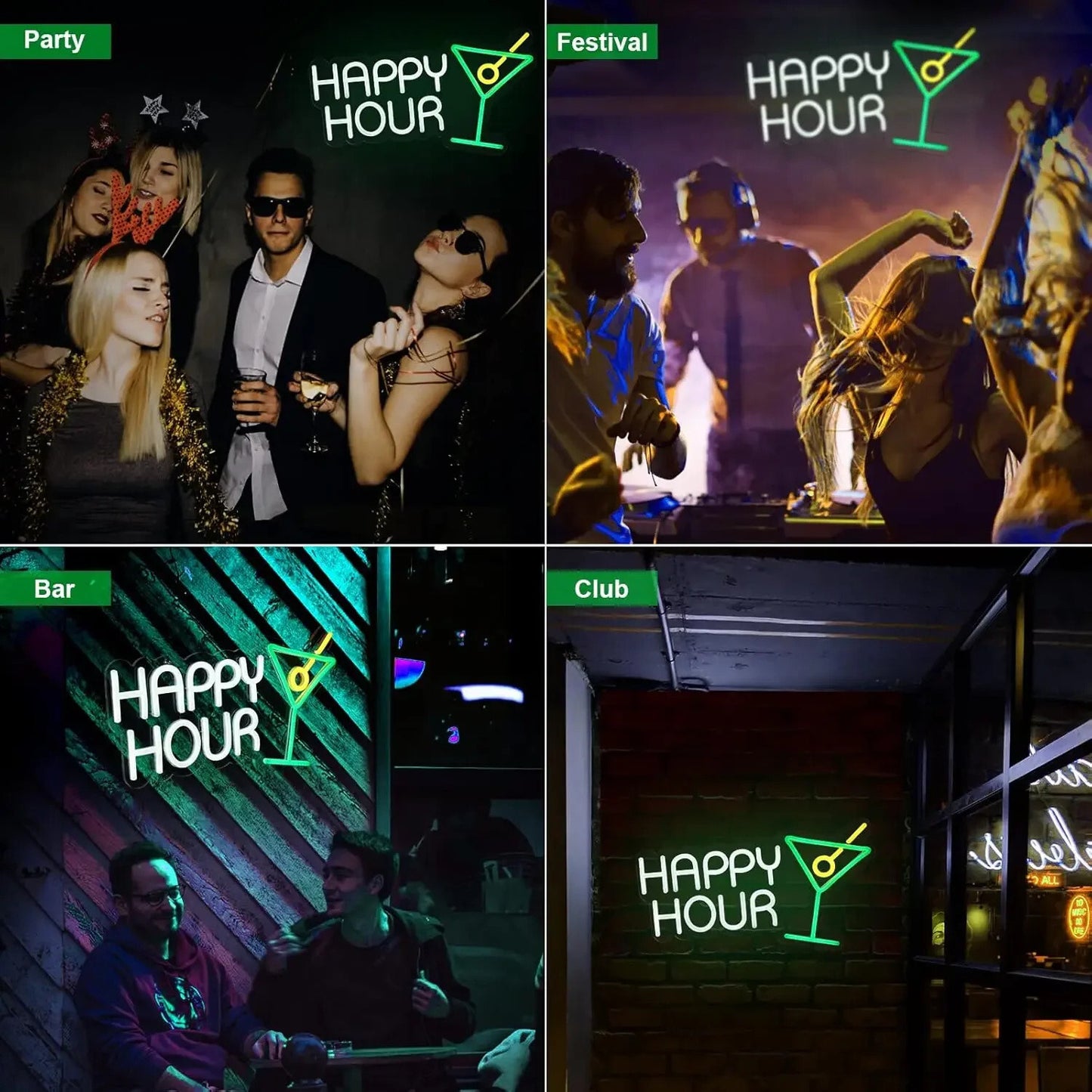 Happy Hour Neon Light - Cocktail Bar Sign - Pub Home Club etc LED
