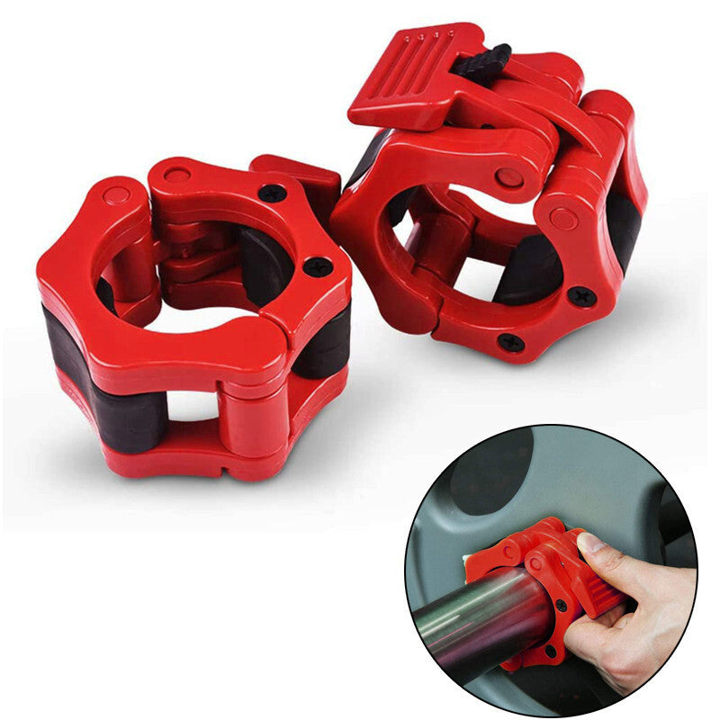 Olympic Bar Collar Clamps RED - 2 inch 50mm Barbell Gym Quick Clips Pair
