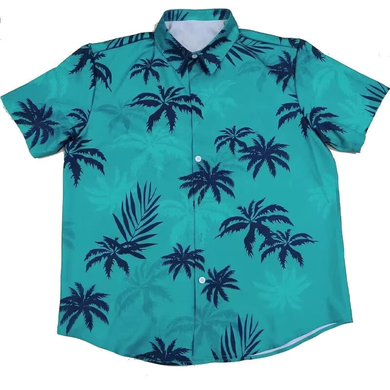 Retro inspired 80s themed Hawaiian shirt Blue - tropical Hawaii Mens Fancy Dress