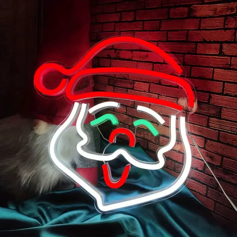 Father Christmas Neon Sign - LED Santa Claus Light - Merry Happy Xmas Store