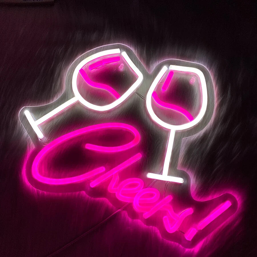 Cheers ! Wine Bar Neon Light - Cocktail Sign - Pub Home Club etc LED Prosecco