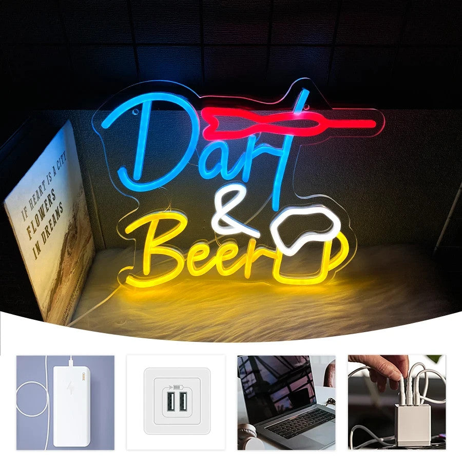 Darts & Beer ! Bar Neon Light - Pub Sign - Home Club etc LED Pint Dart Man Cave